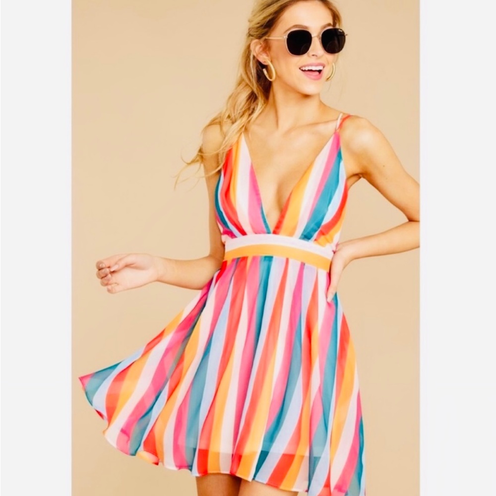 essue Striped Criss Cross Mini Dress